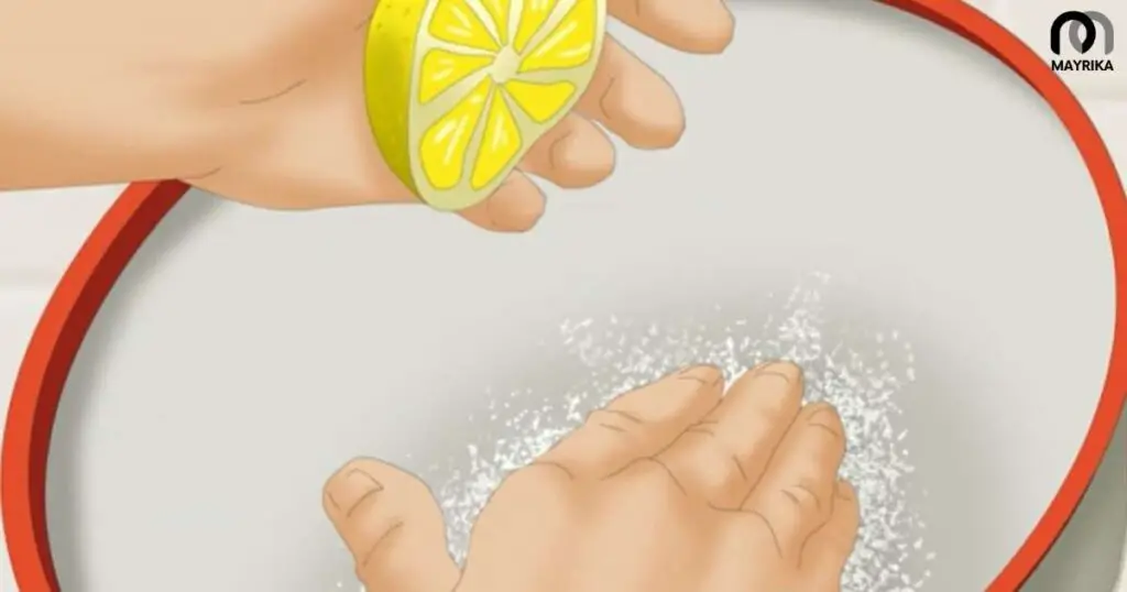 cleaning-discolored-enamel-cookware-with-lemon-juice-and-salt