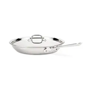 all-clad d3 stainless cookware, 12-inch fry pan with lid, tri-ply stainless steel, professional grade, silver, model: 41126