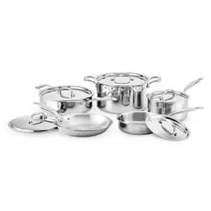 heritage steel 10 piece cookware set - titanium strengthened 316ti stainless steel with 5-ply construction - induction-ready and fully clad, made in usa