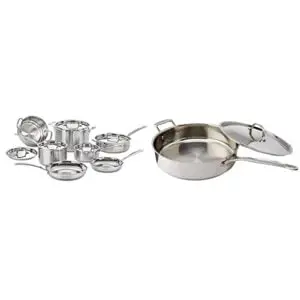 cuisinart mcp-12n multiclad pro triple ply 12-piece cookware set, stainless steel & 733-30h chef's classic stainless 5-1/2-quart saute pan with helper handle and cover, silver