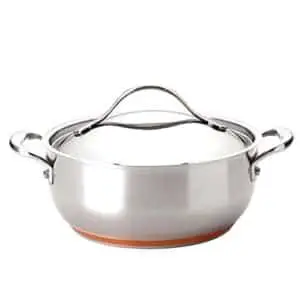 anolon nouvelle stainless steel frying pan/ fry pan/ saute pan/ chefpan with lid - 4 quart, silver