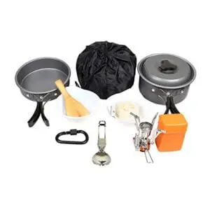 goetland 12 pcs camping cookware set mess kit backpacking cookset outdoor hiking picnic non-stick cooking anodized aluminum pot pans folding utensils