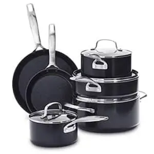 greenpan searsmart hard anodized healthy ceramic nonstick 10 piece cookware pots and pans set, pfas-free, textured surface, dishwasher safe, oven safe, black