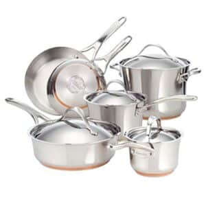 anolon nouvelle stainless steel cookware pots and pans set, 10 piece