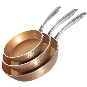 gotham steel hammered frying pan set, 3 piece nonstick copper fry pans, 8”, 10” & 12” nonstick frying pans, nonstick skillet set, omelet pan, cookware, pfoa free, dishwasher safe, cool touch handle