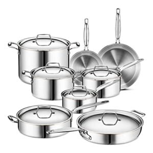 legend stainless steel 5-ply copper core | 14-piece cookware set | professional home chef grade clad pots and pans sets | all surface, induction & oven safe | premium cooking gifts for men & women