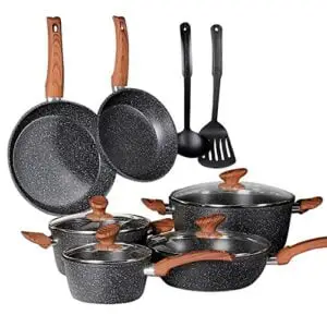 induction kitchen cookware sets nonstick - granite hammered pan set 12 piece, dishwasher safe cooking pots and pans set