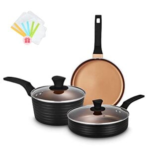 pots and pans sets, nonstick cookware set, induction pan set, chemical-free kitchen sets, saucepan, frying pan, black,11 pieces