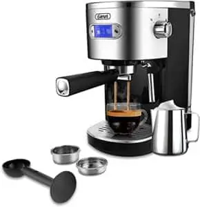 gevi espresso machines 20 bar fast heating automatic cappuccino coffee maker with foaming milk frother wand for espresso, 1.2l removable water tank, double temperature control system 1350w, black