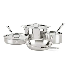 all-clad 4007az d3 stainless steel dishwasher safe induction compatible cookware set, tri-ply bonded, 7-piece, silver