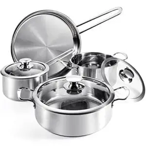 amota tio kitchen cookware sets 7-piece induction stainless steel pots and pans set kitchenware cooking set with lid dishwasher safe silver