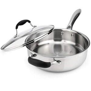 avacraft 18/10 tri-ply stainless steel saute pan with lid, stay cool handle, helper handle, induction pan, versatile stainless steel skillet, sauté pans in our pots and pans cookware (3.5 quarts)