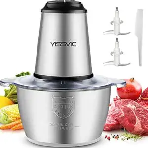 yissvic meat grinder food processor 500w 2l (8 cups) stainless steel food grinder for meat and vegetables, stainless steel bowl and 8 sharp blades