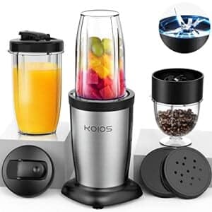 koios 850w personal blender for shakes and smoothies, 11 pieces bullet single smoothie blender for kitchen, small protable mixer with 2x17 oz and 10 oz travel bottles, 2 spout lids, bpa free (black)