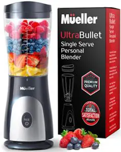 mueller ultra bullet personal blender for shakes and smoothies with 15 oz travel cup and lid, juices, baby food, heavy-duty portable blender, grey